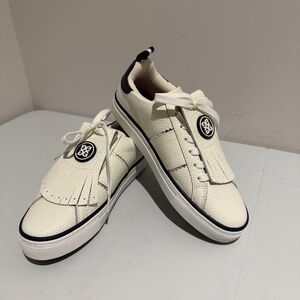 GFORE WOMEN'S DURF SADDLE STRIPE LEATHER KILTIE GOLF SHOE